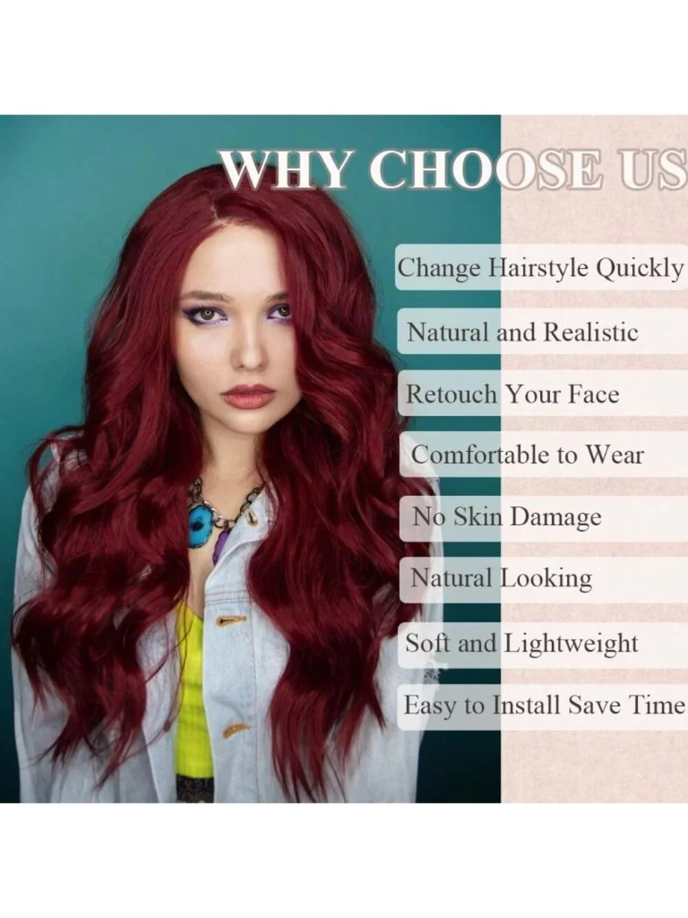 26 Inch Women's Burgundy Long Wavy Curly Hair Wig Halloween Cosplay